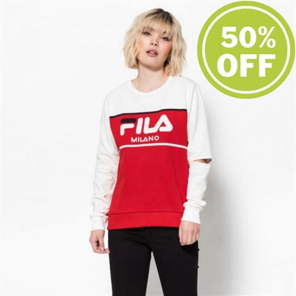 Fila Milan Week Shirt Er With Cut Outs Women's Sweatshirts - Red/White,NZ 741-10956